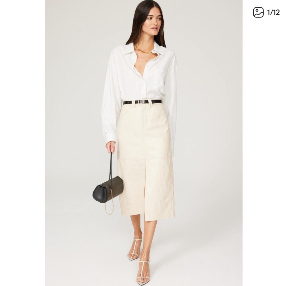 A.L.C. Cream Faux Leather Pencil Skirt